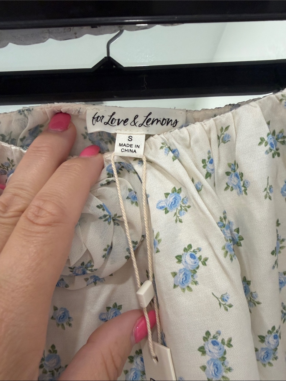 NWT For Love And Lemons Cream Mini Skirt with Blue Floral Print - Picture 3 of 6